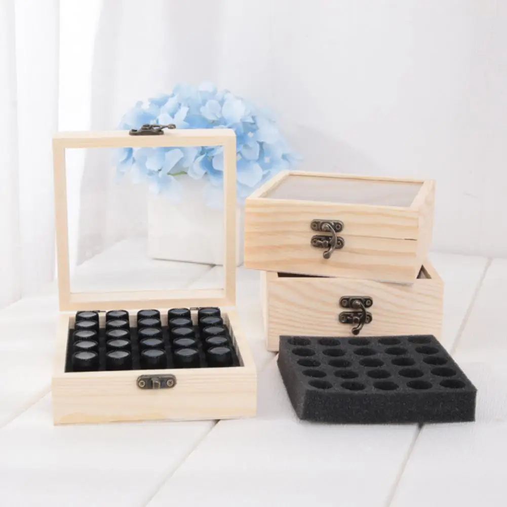 

25 Grids Wooden Storage Box Organizer For Essential Oil Carrying Case Aromatherapy Container Treasure Storage Box Dropshipping