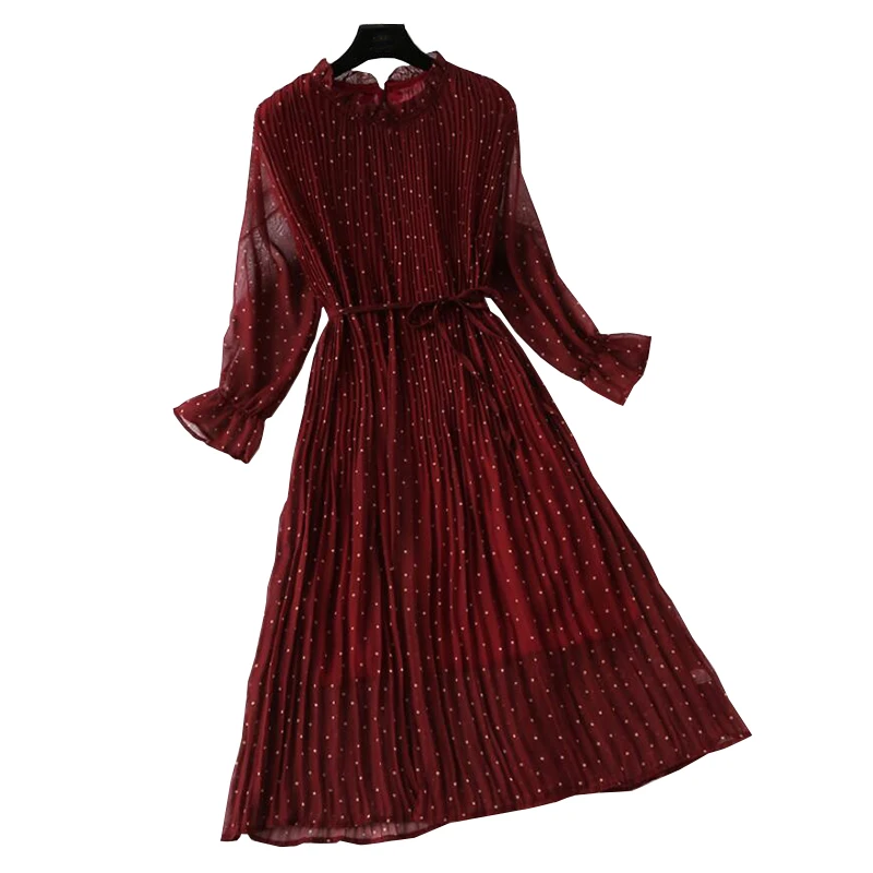 

LoveFlowerLife Female Casual Flare Sleeve Office Chiffon Dot Print Dresses A-line Vintage Sweet Elegant Polka Dot Women Dress