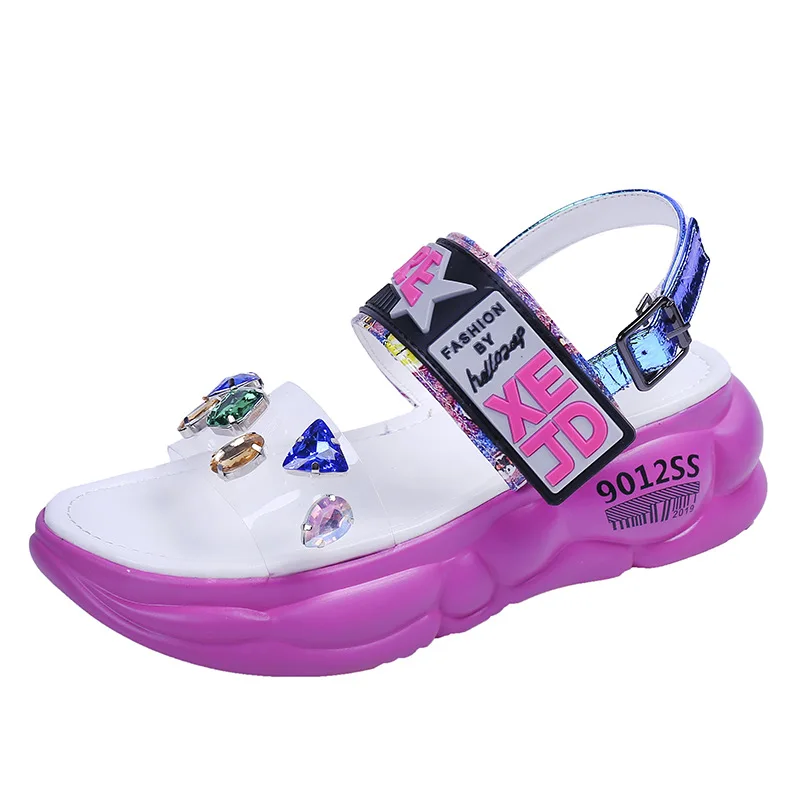 

Flat Sandal Shoe 2021 Summer Women's Heels Med Without Multicolored Rhinestone Fashion Girls Medium New Comfort Clogs Mixed Colo