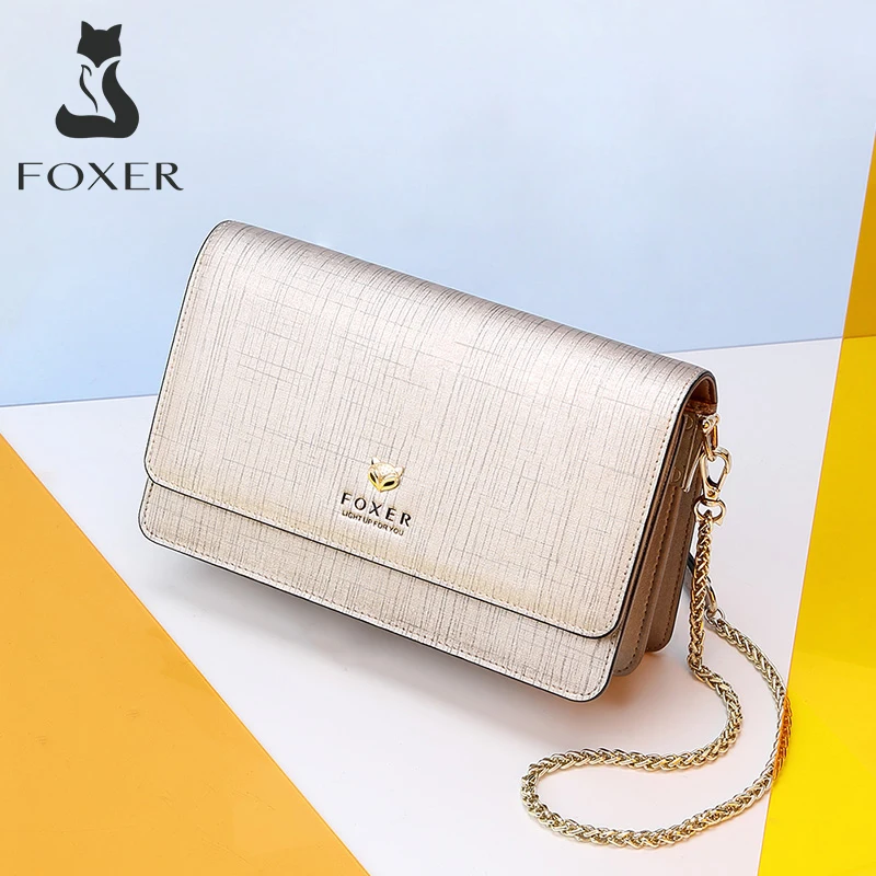 Модная женская сумка FOXER из спилка стильная маленькая сумочка на плечо с клапаном