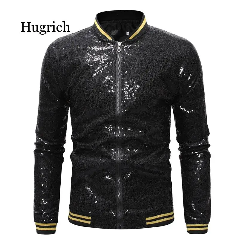 

Shiny Sequins Sparkle Bomber Jacket Men 2021 Newest Gold Glitter Striped Zipper Mens Jackets and Coats Party Dance Show Clothes