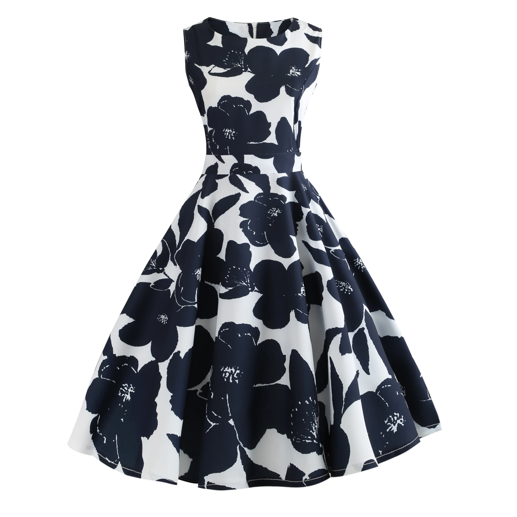 Синий цветочный принт винтажный летний женский халат без рукавов большой качели