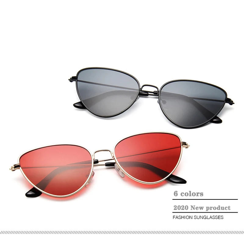 

New Arrival 2020 Brand Designer Cat eye Sunglasses Women Vintage Metal Reflective Glasses For Women Mirror Retro Oculos De Sol