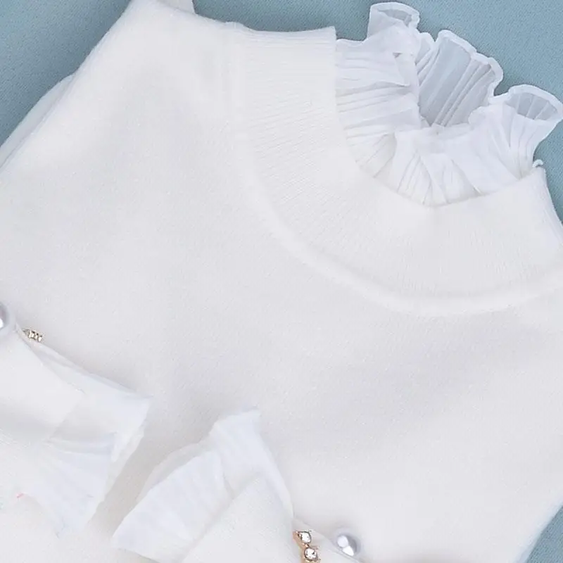 Кружевной свитер имитация двух частей пуловер для женщин осень и зима топ талия