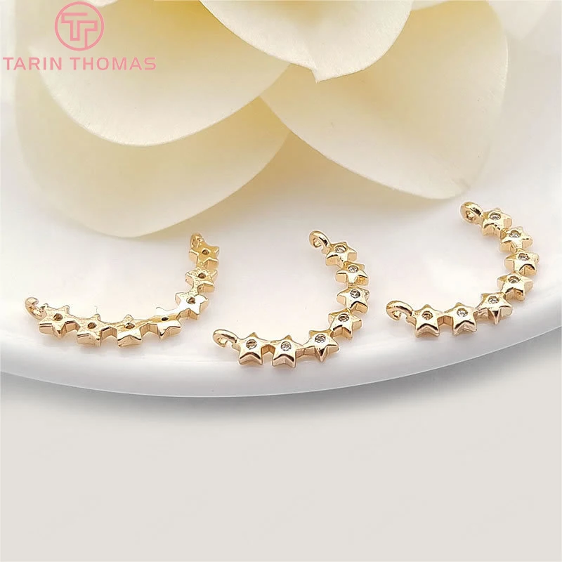 

(31730)4PCS length 19MM 24K Gold Color Plated Brass with Zircon 7 Connect Srar Connect Charms Pendants Jewelry Accessories