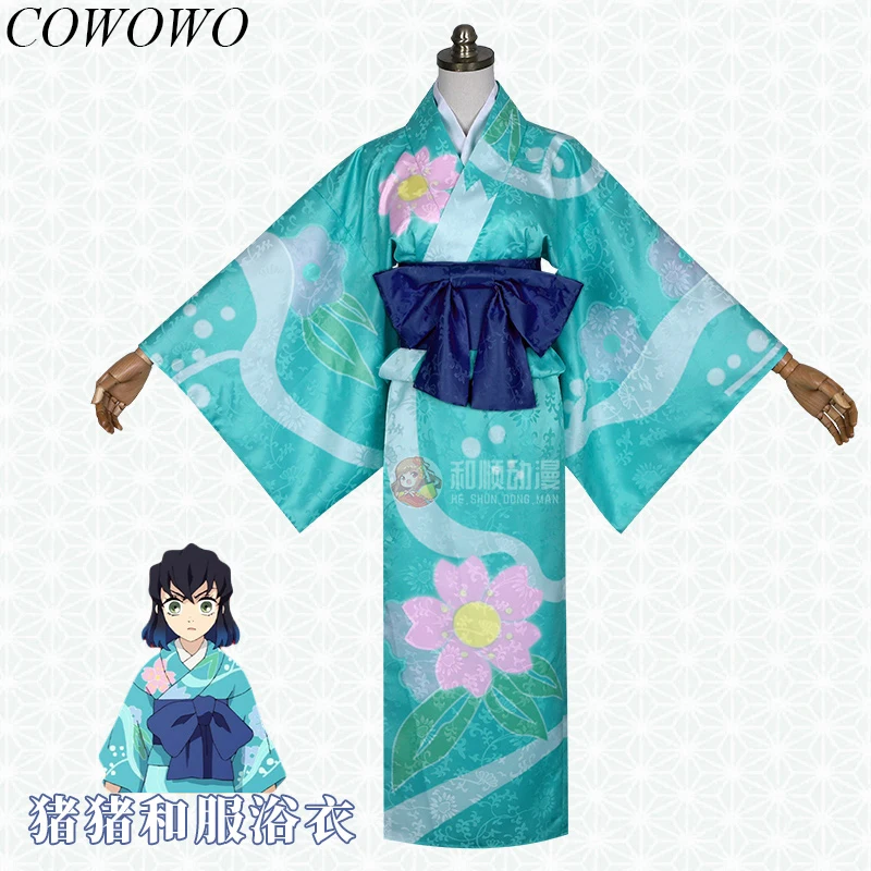 

COWOWO Anime! Demon Slayer: Kimetsu no Yaiba Hashibira Inosuke Flower Street Kimono Bathrobe Uniform Party Outfit For Women NEW