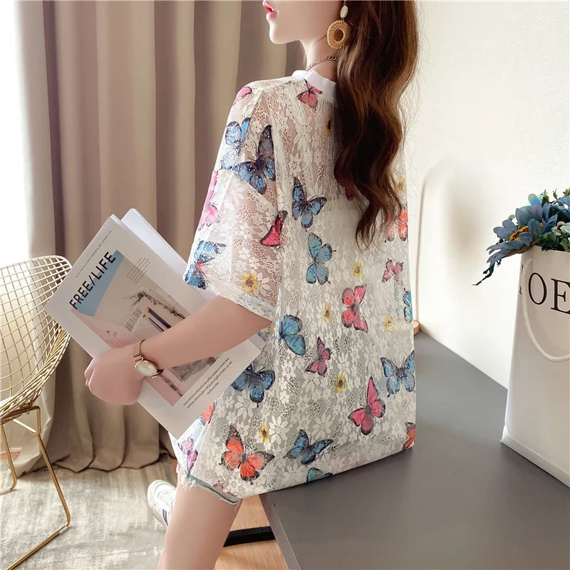 

Printing Women's T-shirt Oversize Tshirt Short Sleeve crop top New Korean Fashion Casual O-neck T Shirt Summer Houthion