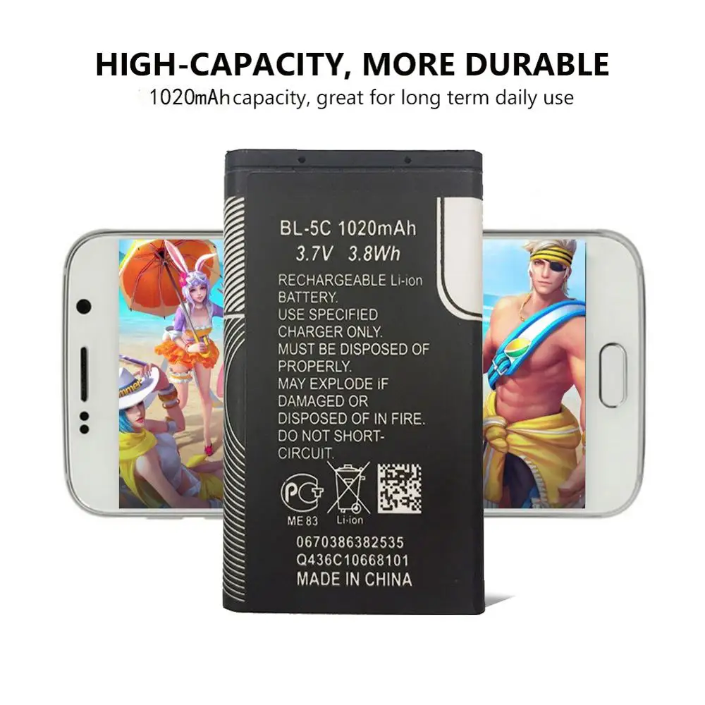 MJKAA 2 шт BL-5C BL5C BL 5C Замена литий-ионная литиевая батарея 1020mAh батареи для Nokia 1112 1208 1600