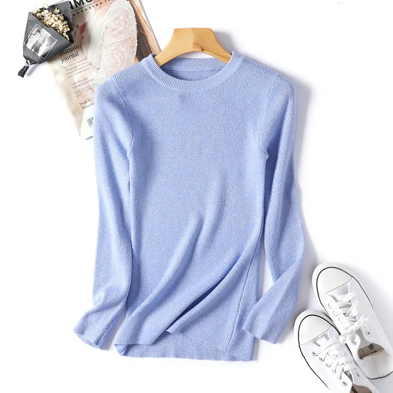 

Fashion Autumn Winter Comfortable Elastic Adjustable 16 Colors Free Size Soft Women Beaded Sweater O-Neck Elegant Sweater 1PC