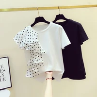 plus size polka dot ruffled t shirt female stitching 2021 summer new short sleeved korean t shirts irregular loose tops