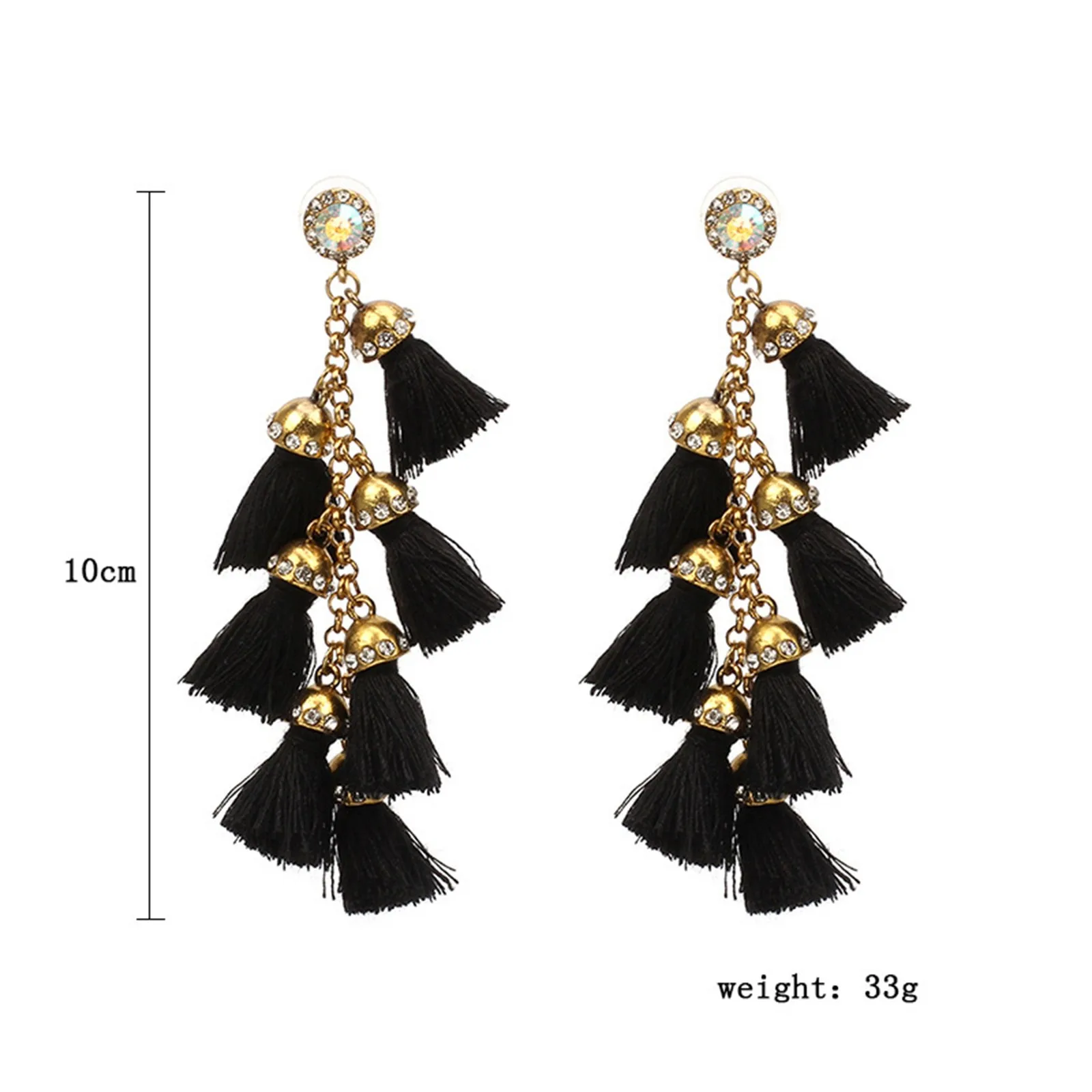 

Multilayer Rhinestone Bell Small Tassel Long Earrings Creative Style All-match