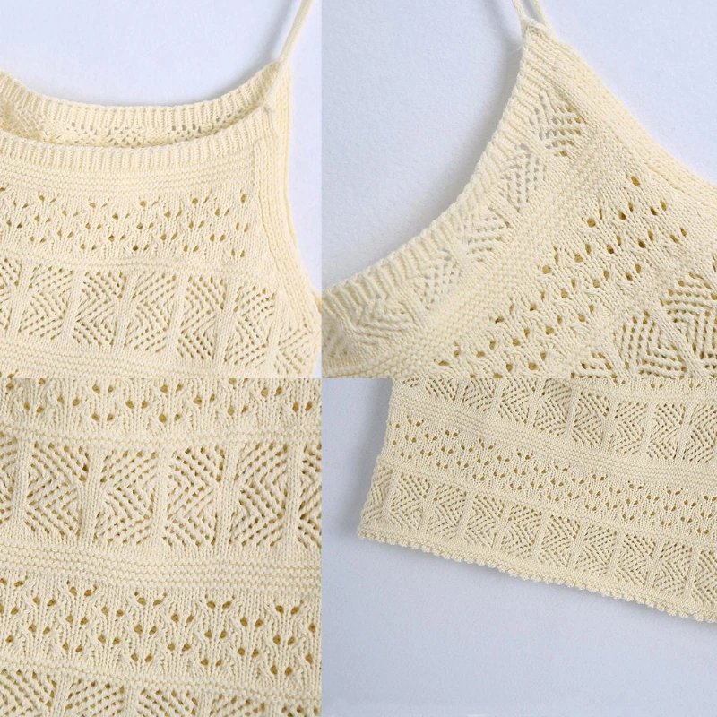 

Women Summer Spaghetti Strap Crop Top Sexy Hollow Out Crochet Knitted Slim Camisole Harajuku Casual Sling Vest Sweater