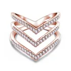 Многослойное V-образное кольцо с кристаллом из циркония, золотоерозовое золото, серебряные массивные обручальные кольца, ювелирные изделия для женщин, юбилейвечерние НКА