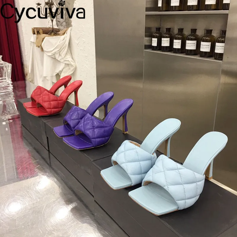 Сандалии женские с квадратным носком шикарные кожаные туфли ромбовидным на