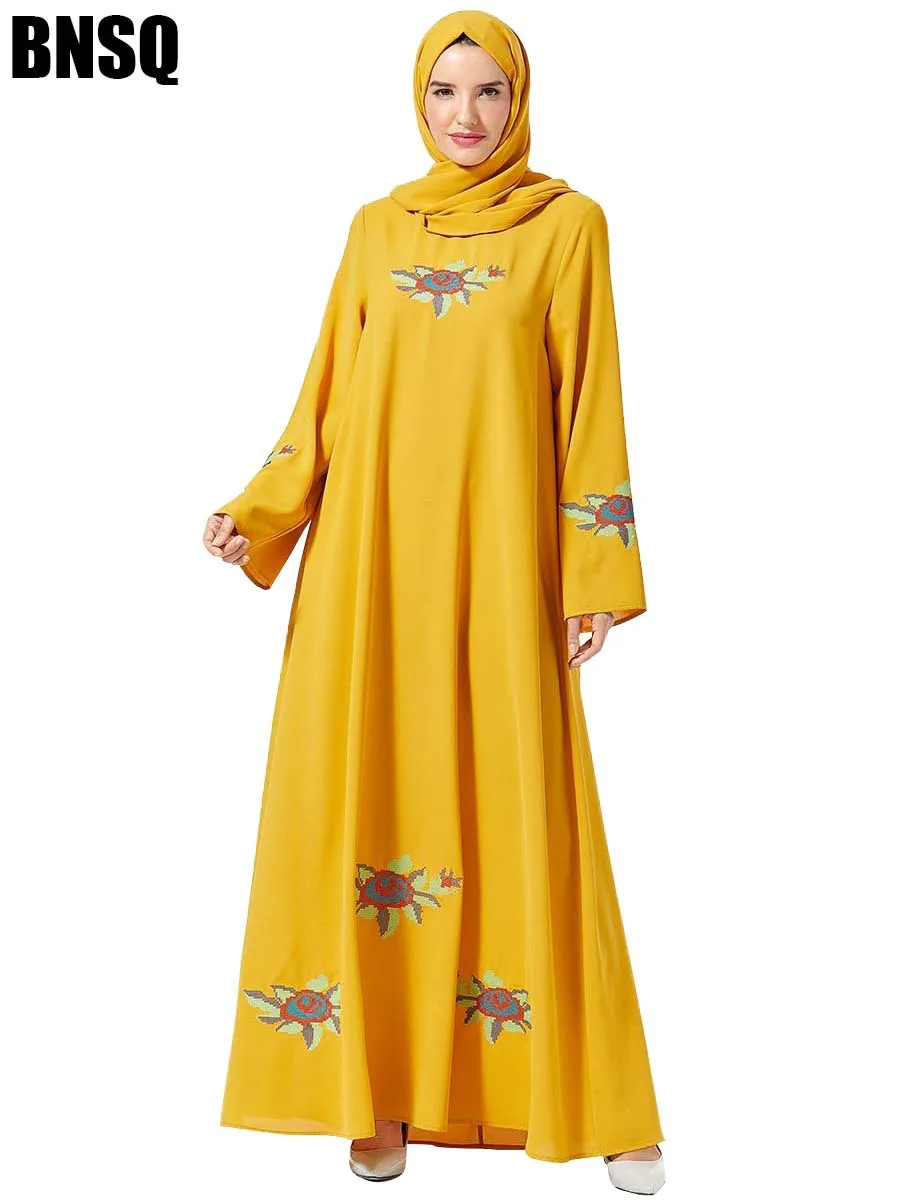 Элегантное мусульманское платье макси с вышивкой Abaya хиджаб Длинные платья кимоно Ближний Восток ИД Рамадан Арабский исламский кафтан Baju