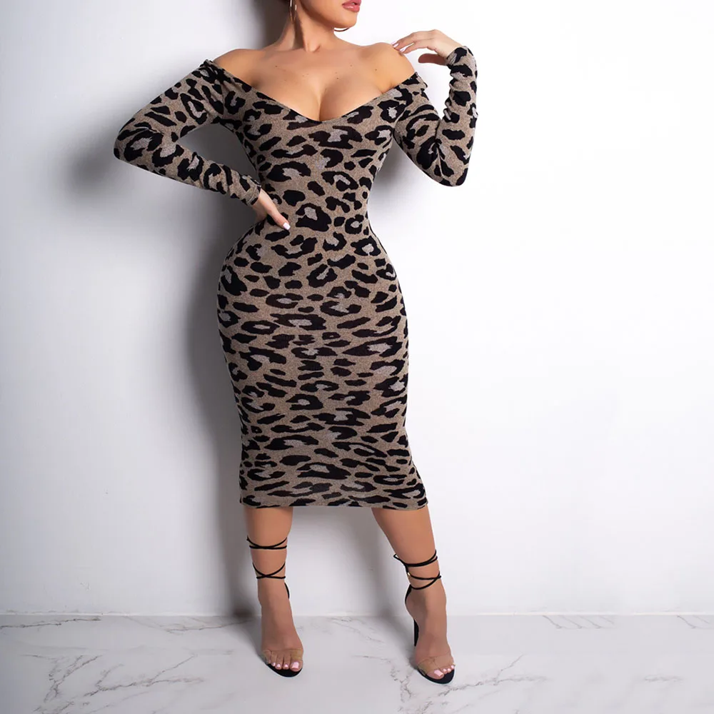 

Women's Autumn New Dress Casual Fashion Sexy Commuter Style Leopard Print Long-sleeved Straight Waist Tight-fitting Hip Dresses