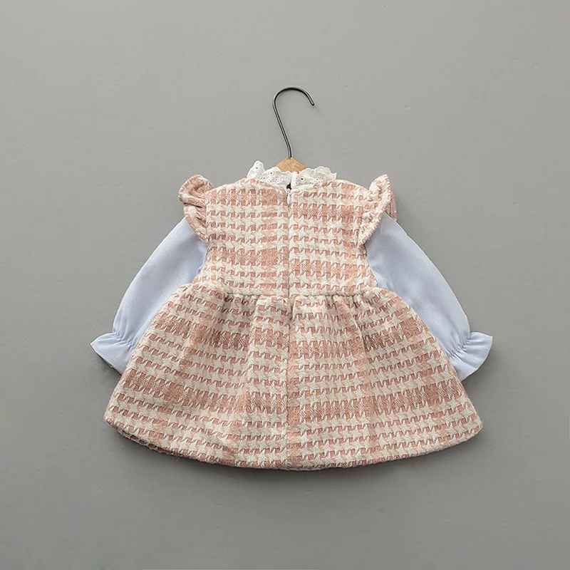 Милое зимнее детское платье принцессы с кружевным воротником для девочек