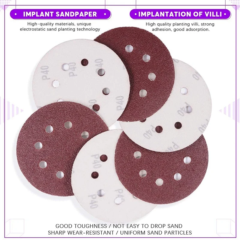 

Hot 62Pcs 10 Sizes 5 Inch 8 Hole Sanding Discs Sandpaper Hook and Loop Pads with Round and Mouse-Shaped Hand Sanding Blocks