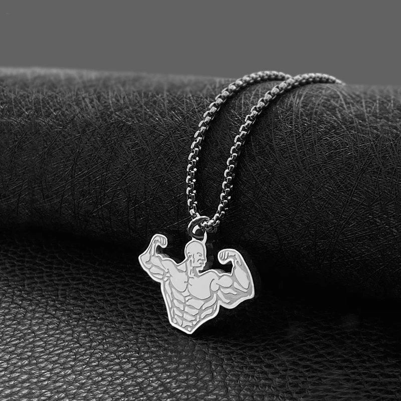 

Strong Stainless Steel Pendant Necklaces Athletic Muscle Men Sports Fitness Hip Hop Bodybuilding Jewelry for Male Graduation