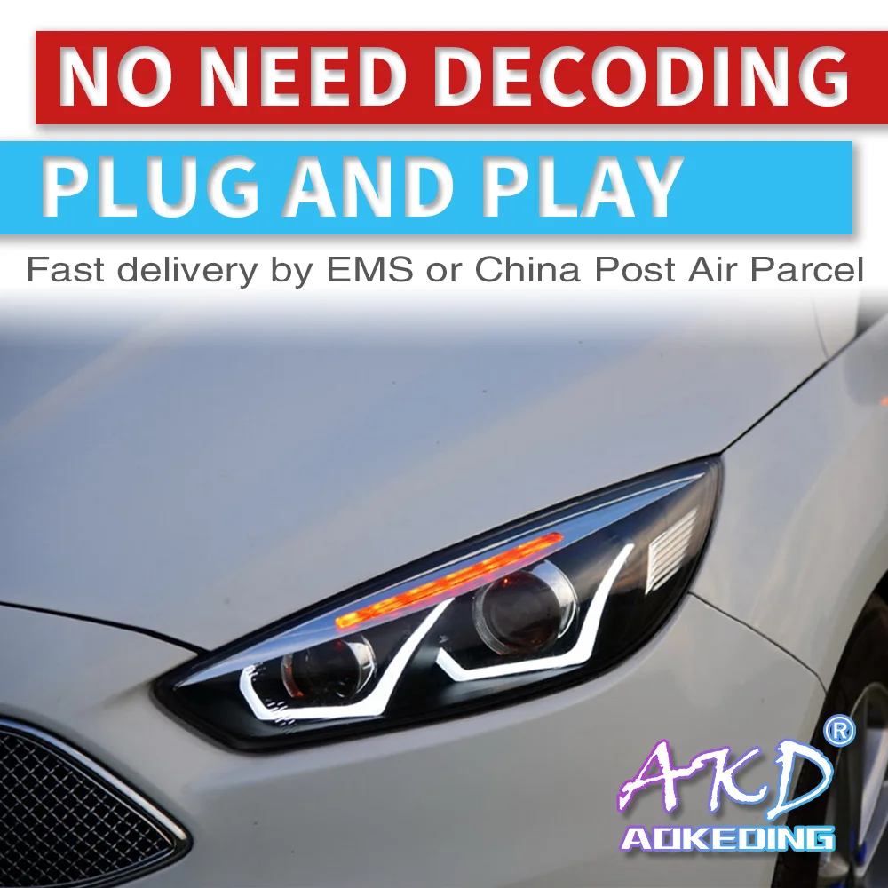 AKD тюнинг автомобильных фар для Ford Focus 2015 светодиодные фары DRL ходовые огни Bi Xenon Beam