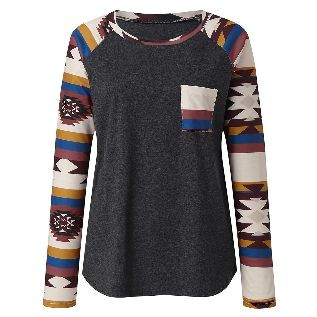 Топ с круглым вырезом женская одежда Женская полосатая блузка в стиле пэчворк