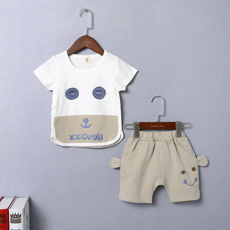 Summer New Baby Boys Girls Cotton Suit Smile Face Top+Pant 2Pcs Set Toddler Infant Kids Clothes For 18 Months~4 Years |