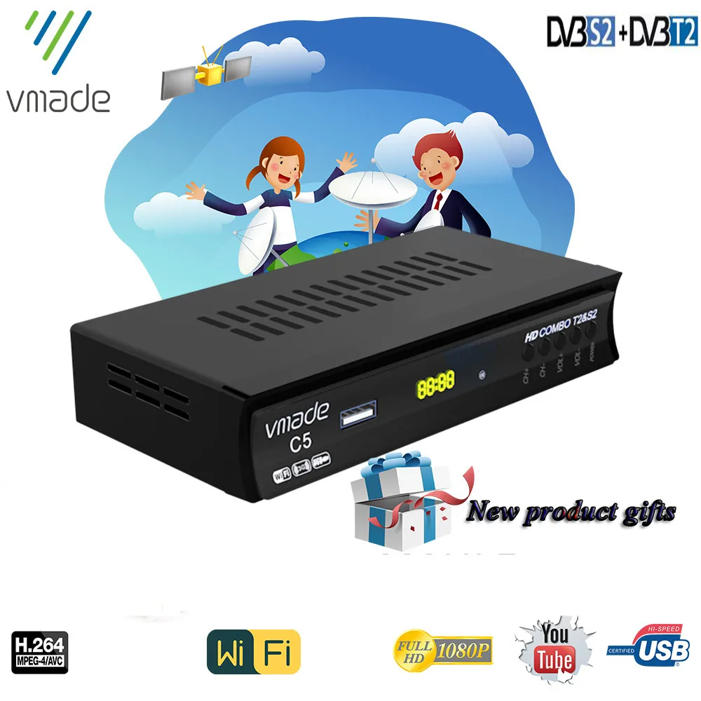 Цифровая ТВ приставка H.264 DVB T2 + S2 Combo Full HD Поддержка USB WIFI MPEG4 спутниковый ресивер