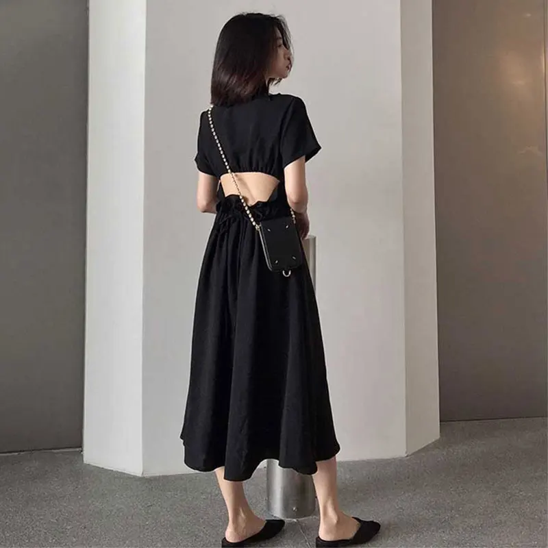 Пикантные шифоновые женские платья летнее повседневное черное эластичное