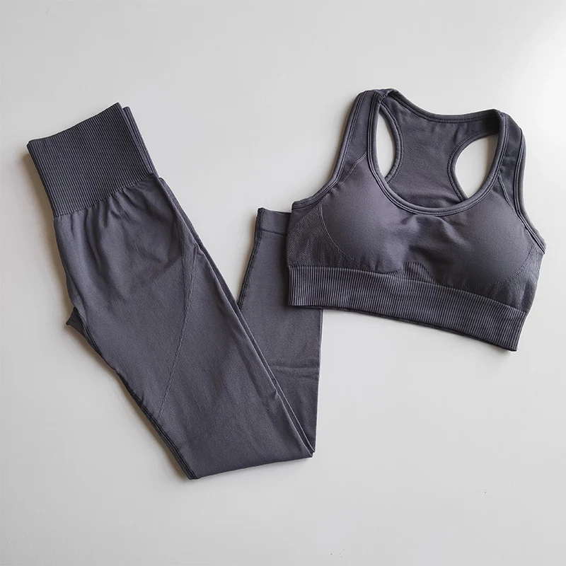

Women Seamless Yoga set Fitness suit Clothing Sportswear Gym Leggings Inner Padded Push-up Sports Bra 2 Pcs Sports suit