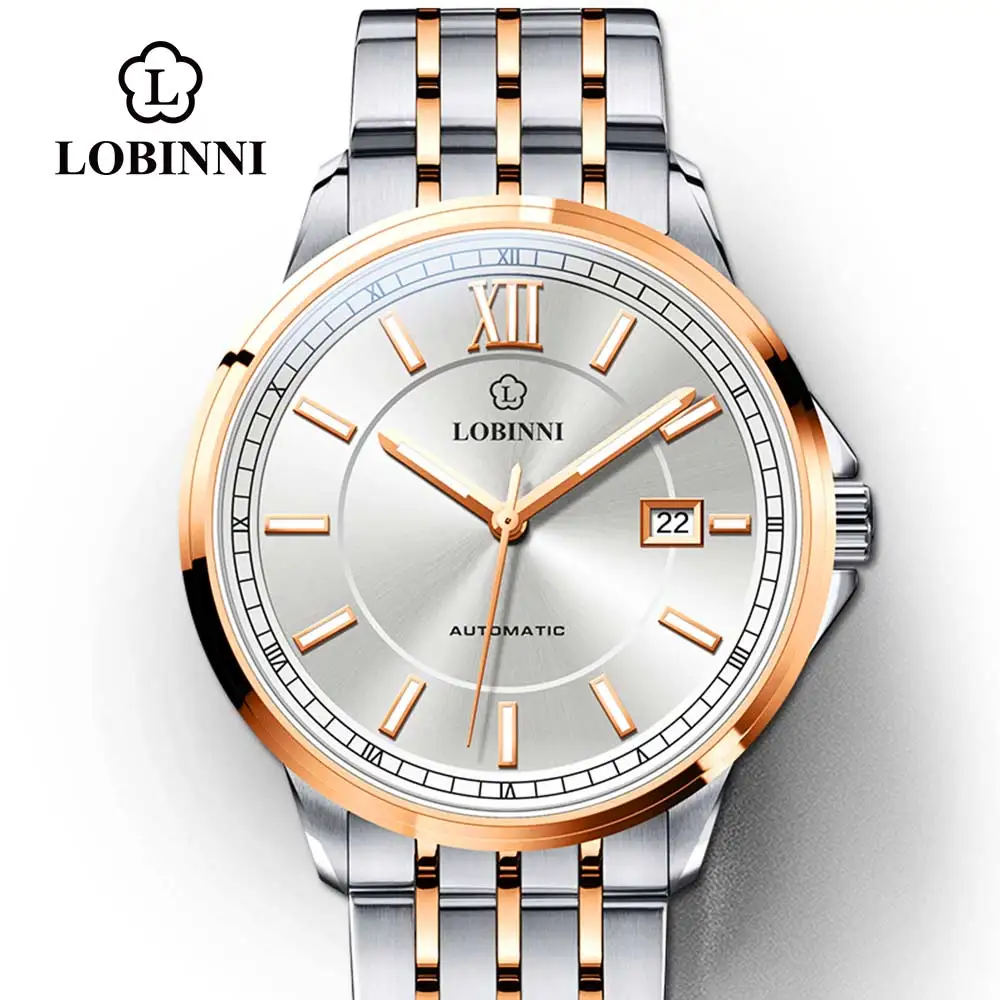 Швейцарские механические мужские часы Lobinni из нержавеющей стали автоматические