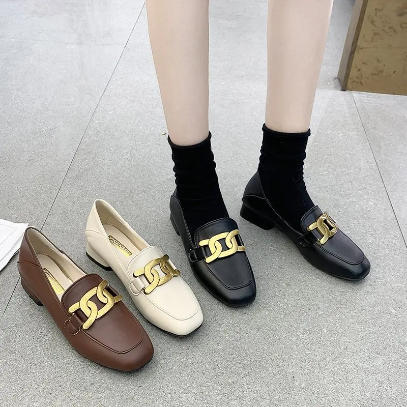 

XIXIYIPIN Fashion Luxury Brand Premium Leather Designer Shoes for Ladies Square Heels Women Pumps Casual Women Loafers Shoes