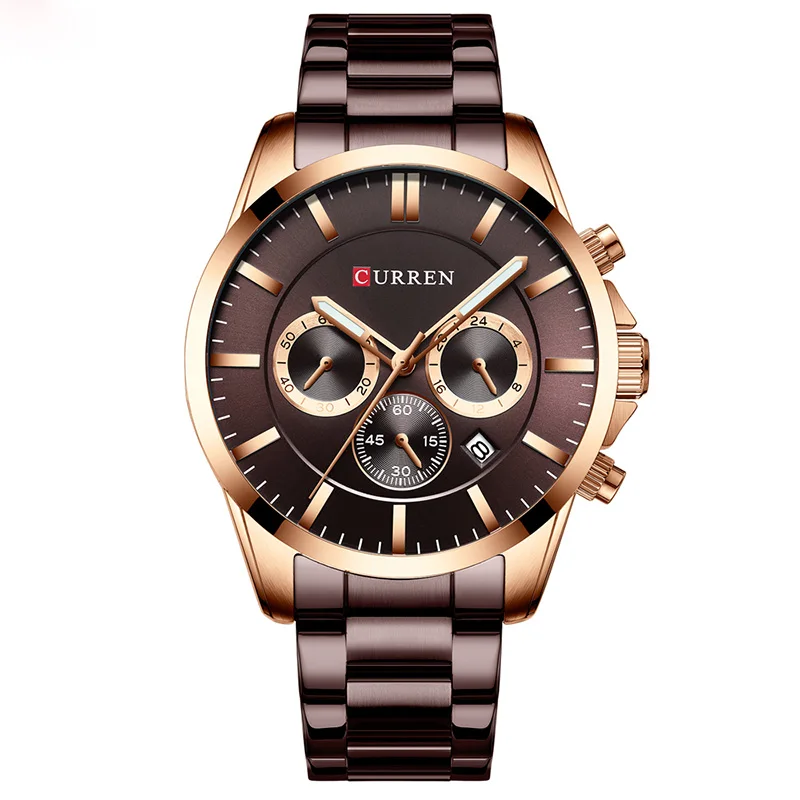 Rose Brown Мужские часы CURREN Топ бренд класса люкс модные кварцевые мужские часы водонепроницаемые мужские часы с хронографом Дата спортивные часы Relogio Masculino - Цвет: Rose Brown
