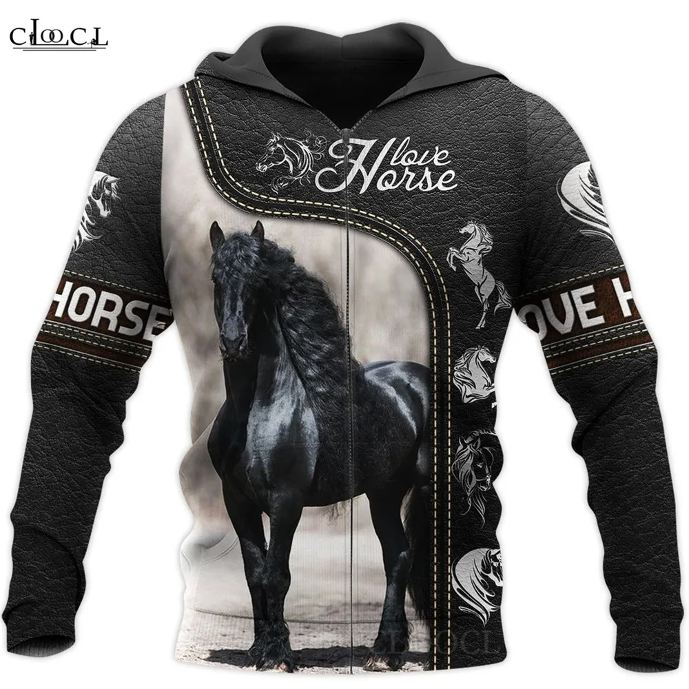 

CLOOCL Love Horse Print Men Zip Hoodies Newest Animal 3D Print Men Clothing Casual Women Sweatshirts Harajuku Coat