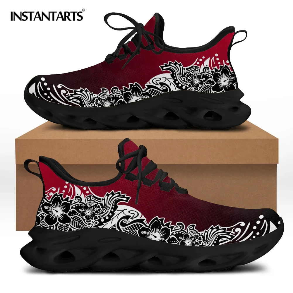 

INSTANTARTS Pretty Polynesian Plumeria Printed Platform Flat for Women Lace up Casual Sneakers Lightweight Ladies Footwear 2021