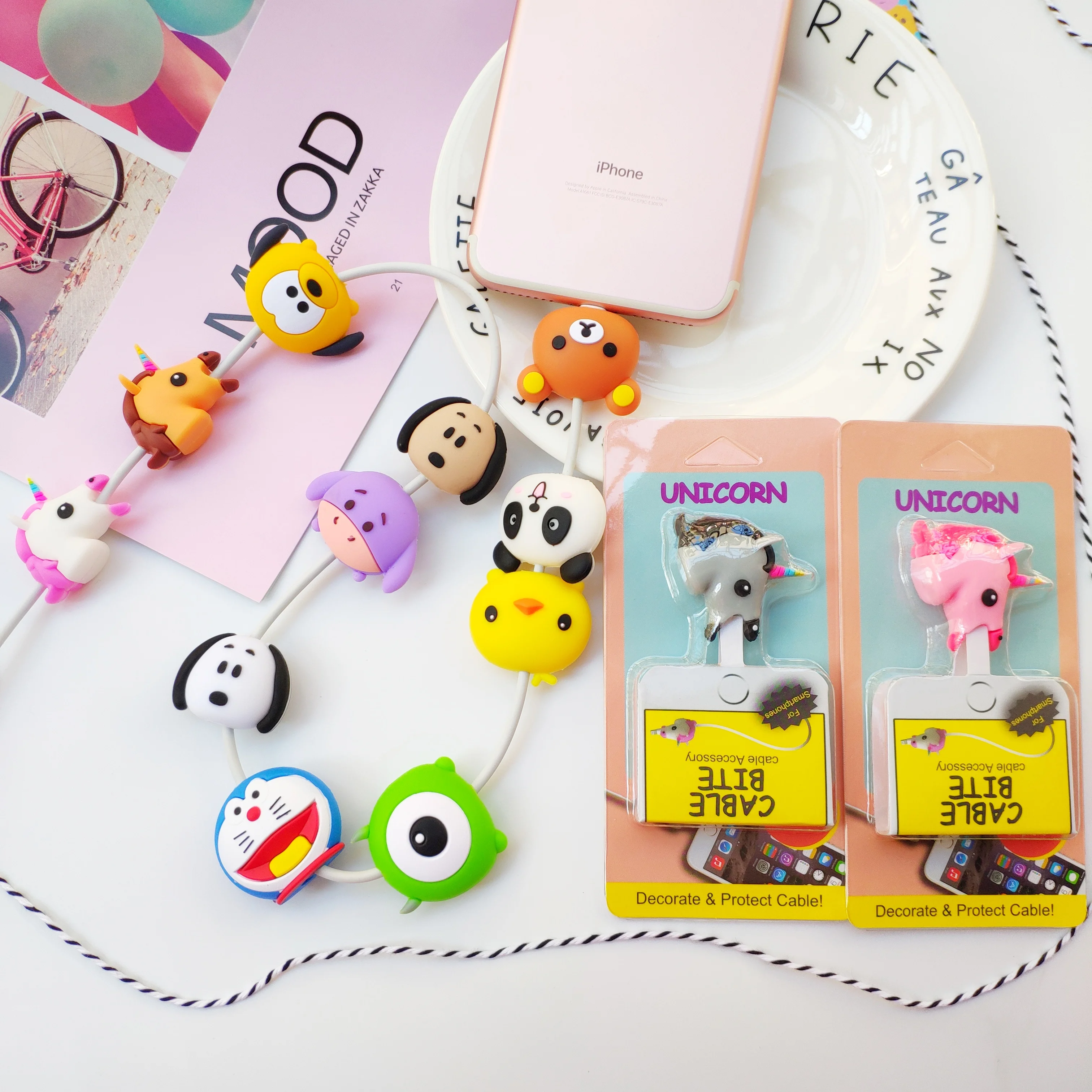 Милый укус мультфильм животных протектор для iphone 5 6 7 8 X XS шнур Защитная крышка usb