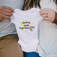 baby coming soon february 2022 bodysuit for newborns onesie announcement pregnancy boys girls jumpsuit for kids roupas de bebe