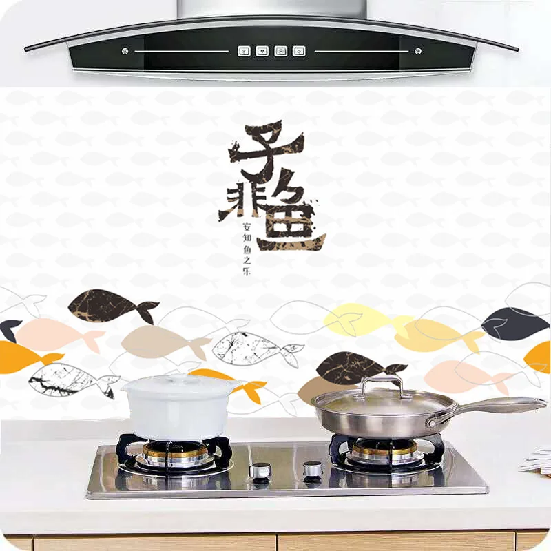 Kitchen clean up self-adhesive oil resistant adhesive paper high-temperature resistant stove anti-oilproof wall sticker tile - Цвет: Zi Feiyu  pattern 60