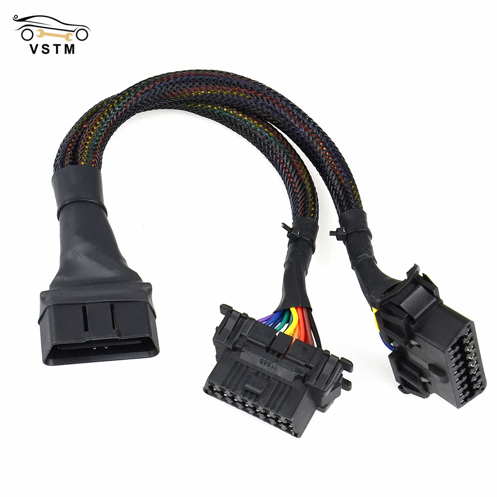

OBD2 Male to Dual Female Elbow Extension Cable with 16pins Available to Connected 1 IN 2 Converted OBD 2 Extender Adapter
