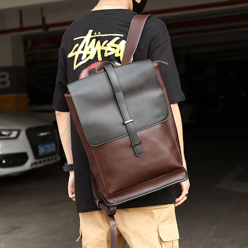 Aosbos Man Soft Leather Backpack Fashion Casual Shoulder Bag Backpacks High Capacity School Bags Men Solid Pack Mochila | Багаж и сумки