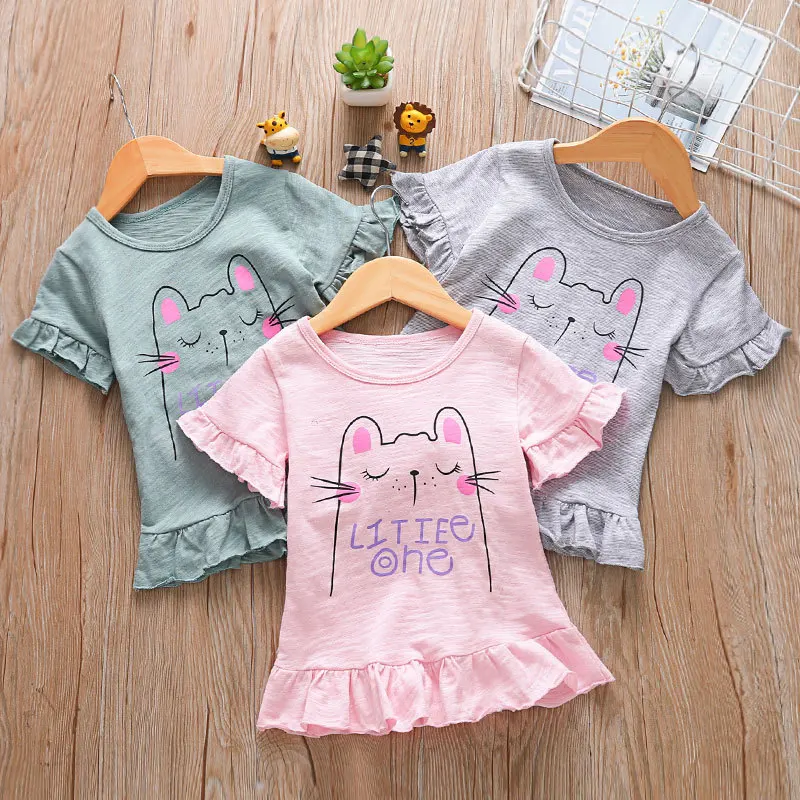 

Girls Summer Short Sleeve T-Shirt Pure Cotton Cartoon Pattern Baby Round Neck Children Summer Dress Shirt