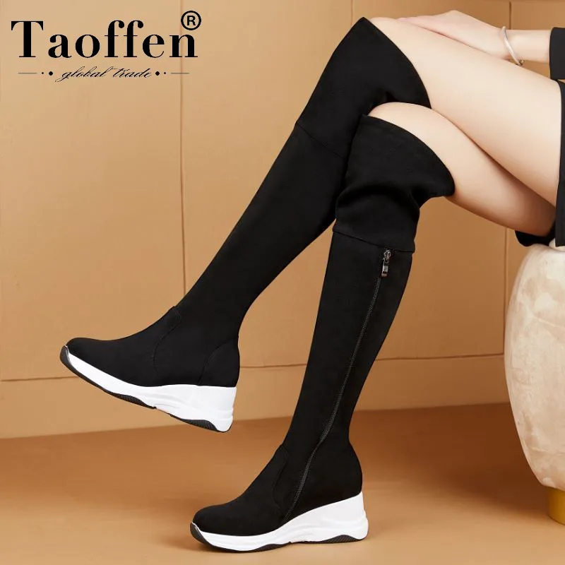 Женские ботфорты на танкетке Taoffen Зимние Повседневные сапоги размеров 34 40 из