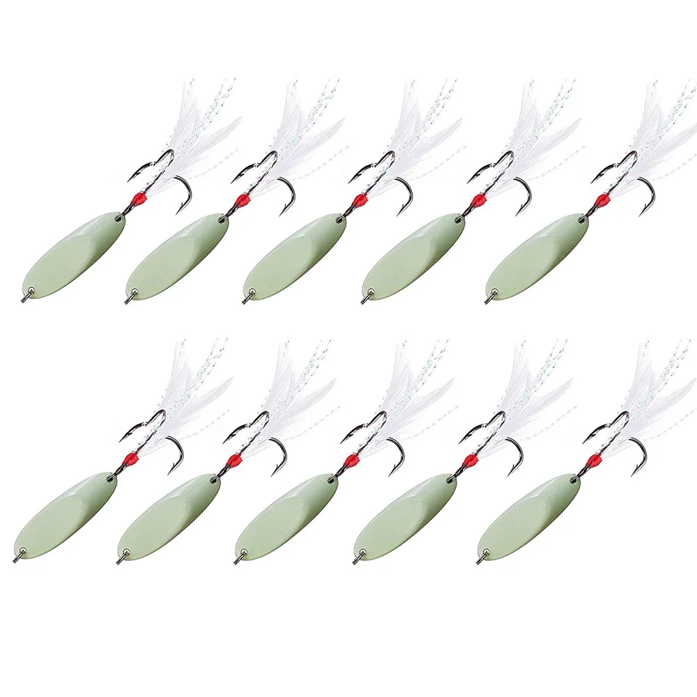 10 шт. светящиеся ложки металлическая рыболовная приманка жесткая с перьями