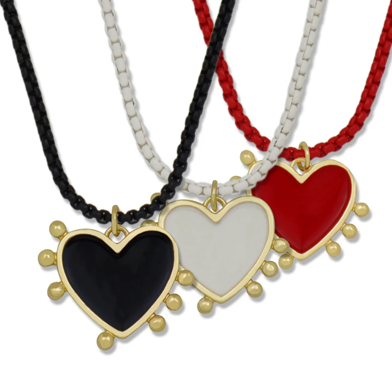 

Cute Romantic Love Heart Pendant Necklaces for Couples Friendship Women Men Multicolor Enamel Elements Jewelry Valentines Gifts