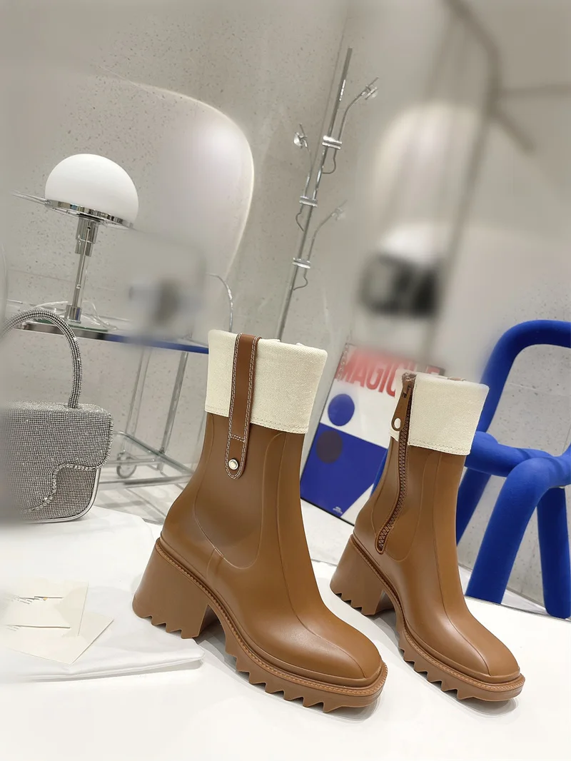 

2021 ladies knit boots thick heel side zipper thick bottom square toe ankle boots