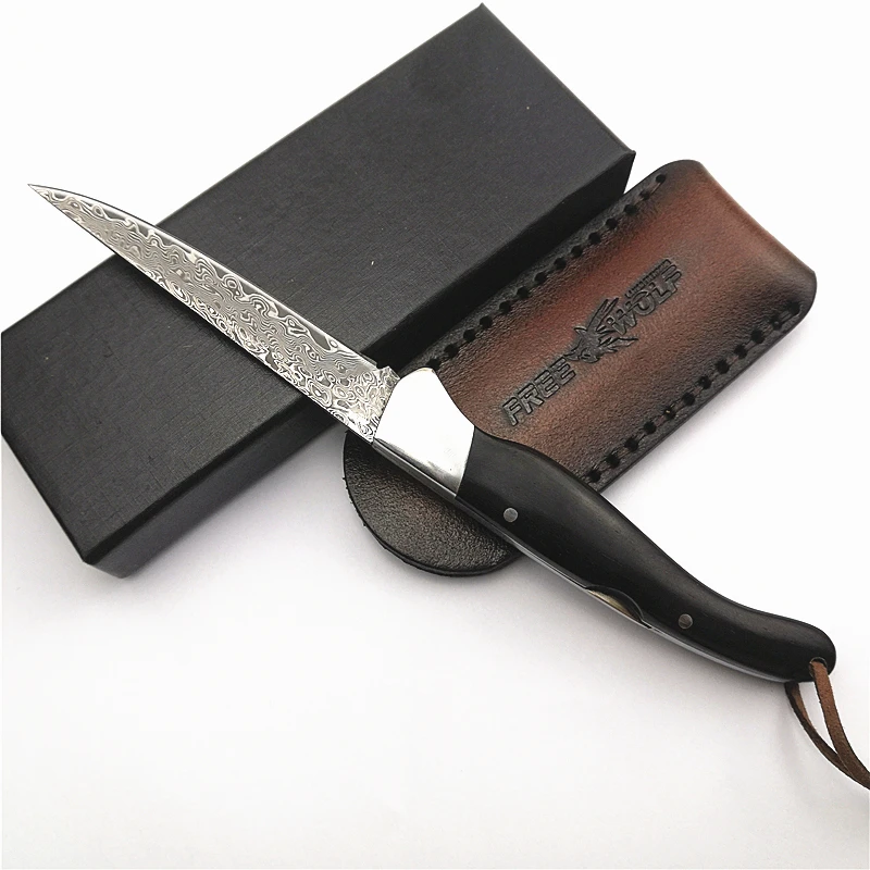 Складной нож Wolf FW04 складной клинок из Дамасского лезвия с деревянной ручкой для