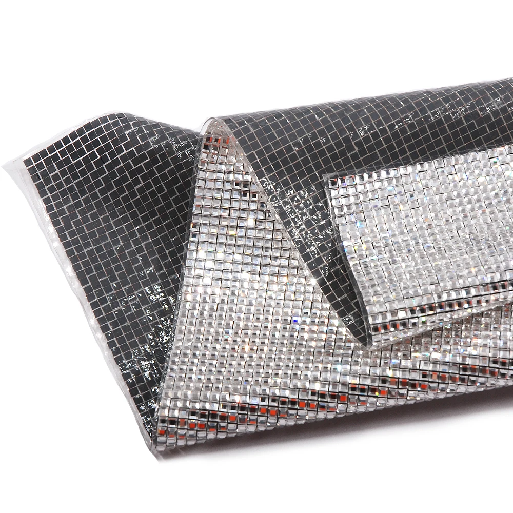 

24*40Cm Mirror Square Crystals Trim Applique Strass Rhinestones Hot Fix Self-Adhesive Diy Shinning Gemstone