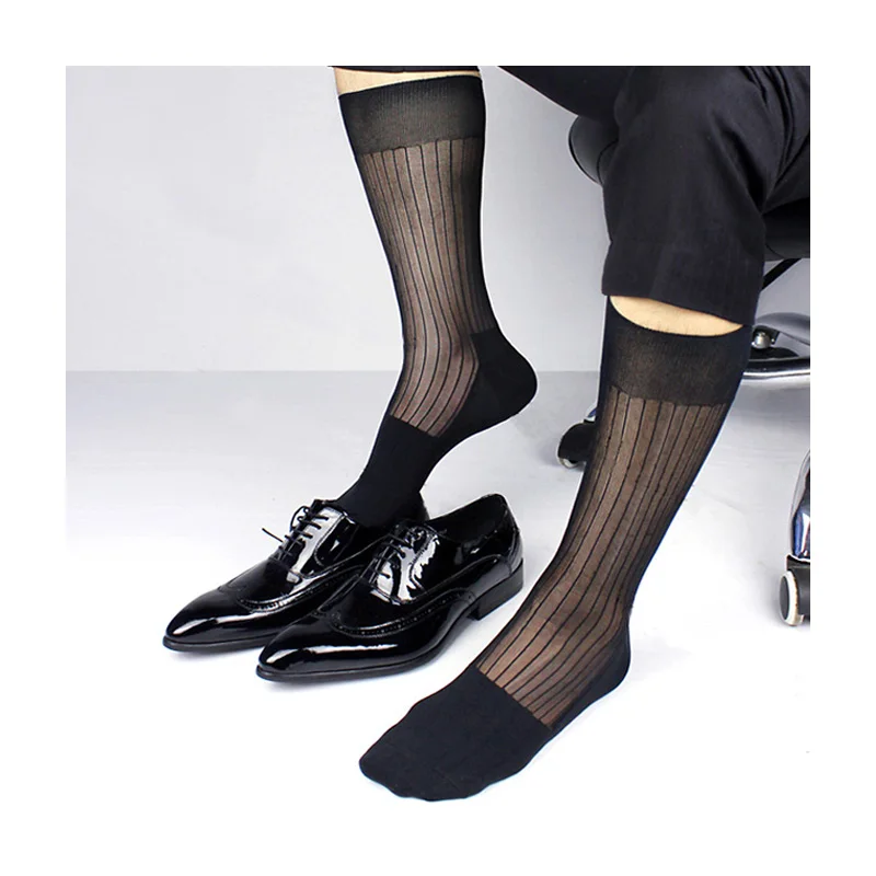 Полосатые брендовые формальные мужские сексуальные прозрачные носки чулки