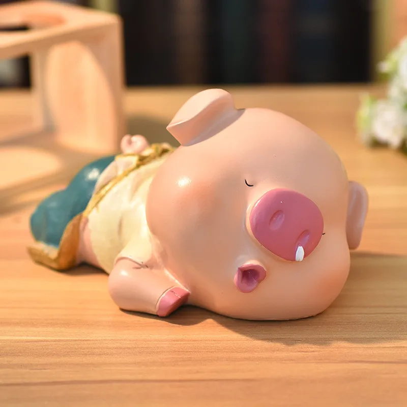 

Cartoon Money Bank Storage Box For Coin Pig Lying Posture Ornament Birthday Xmas Gift Resin Craft Cute Animal Piggy Saving Bank