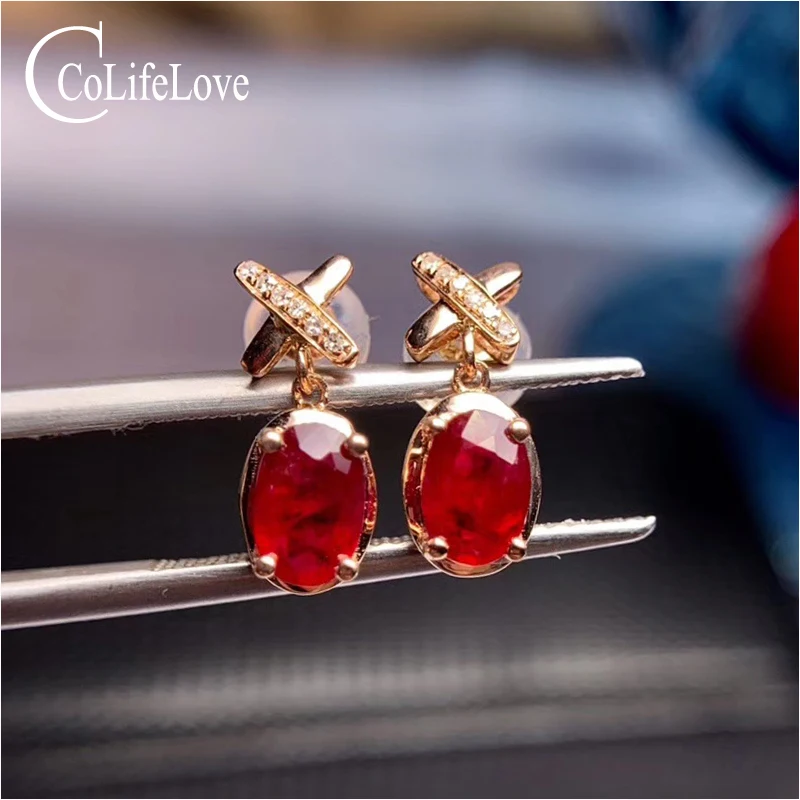 Ювелирные изделия colife 18K золотые серьги гвоздики с рубинами для повседневной