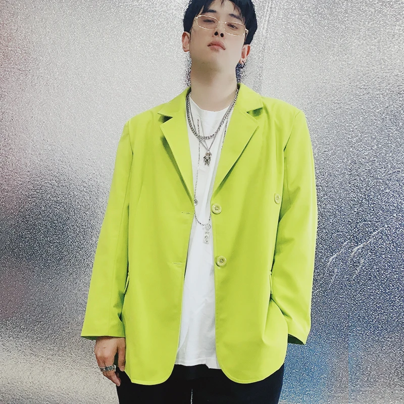 

M-XXLMen's single-breasted casual suit fluorescent green vision long-sleeved suit hipster nightclub men's clothing.